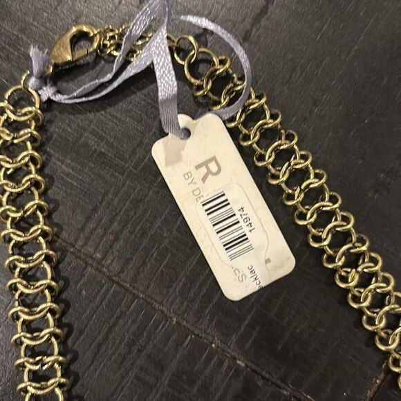 NWT Antique Gold Tone Crystal Teardrop and Spike Necklace Boho Unique - Picture 4 of 7